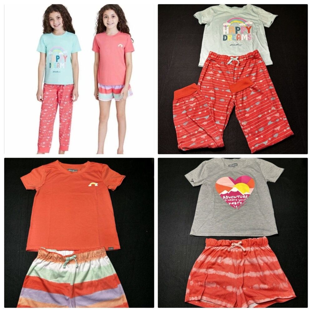 Eddie Bauer Youth 6-Piece Pajama Set Adventure Awaits, S 7/8, Orange Color